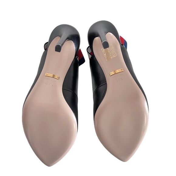 Gucci NEW Women's Sylvie Web Slingback Black Leather 524645 Heel Stretchy Strap - Picture 7 of 9